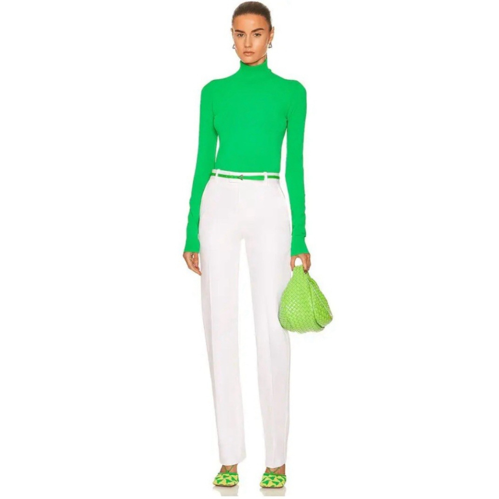 Bottega Veneta Sanded Cotton Twill Trousers Straight Leg White Hi-Rise 44 / US 8